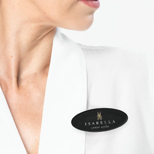 Rose-Gold-Scheren-Logo Gehaltsempfänger Namenschild