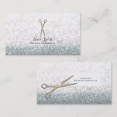 Rose Gold Scheren Weißer Glitzer Haarstylistin Visitenkarte (Vorne/Hinten)