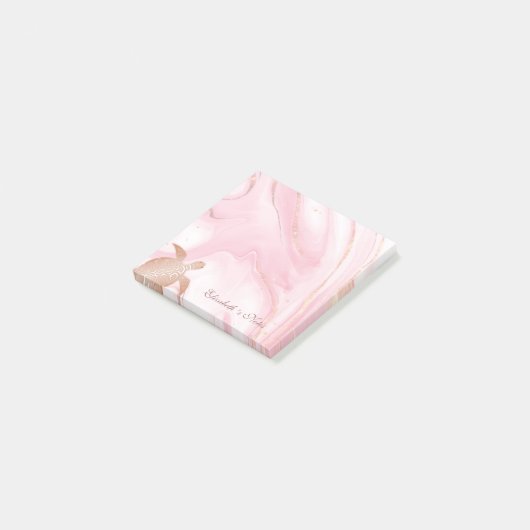 Rose Gold Schildkrötenröte Marmormonogramm Ihr Nam Post-it Klebezettel (angewinkelt)