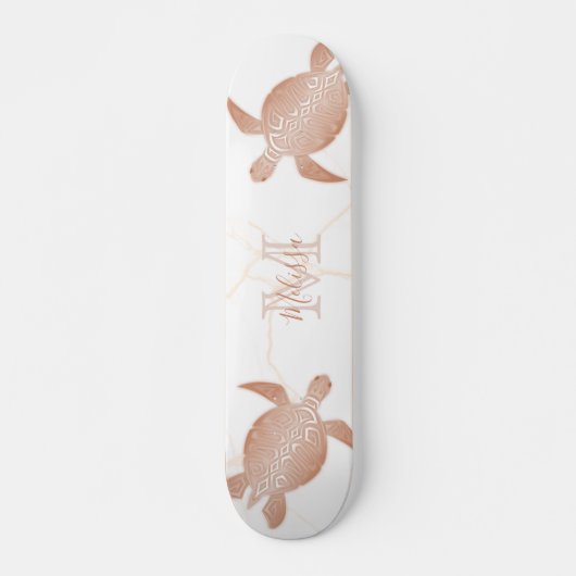 Rose Gold Schildkrötenweißmarmor Monogramm Ihr Nam Skateboard (Vorne)