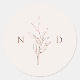 Rose Gold schlichte botanische Blätter Hochzeit Runder Aufkleber