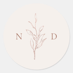 Rose Gold schlichte botanische Blätter Hochzeit Runder Aufkleber