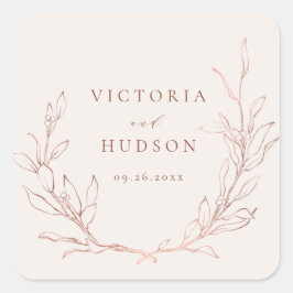 Rose Gold schlichte botanische Trauung Quadratischer Aufkleber