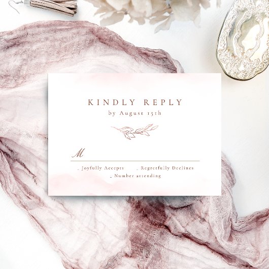 Rose Gold schlichte Eleganz botanische Blätter Hoc RSVP Karte