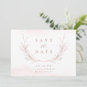 Rose Gold schlichte Eleganz botanische Blätter Hoc Save The Date (Stehend Vorderseite)