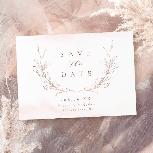 Rose Gold schlichte Eleganz botanische Blätter Hoc Save The Date
