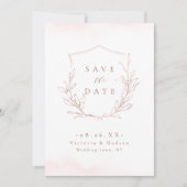 Rose Gold schlichte Eleganz botanisches Wappen Hoc Save The Date (Vorderseite)