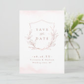 Rose Gold schlichte Eleganz botanisches Wappen Hoc Save The Date (Stehend Vorderseite)