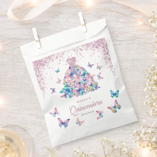 Rose Gold Schmetterlinge Gown Quinceanera Geschenktütchen (Ausgeschnitten)