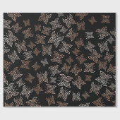 Rose Gold Schmetterlinge schwarzer Hintergrund Geschenkpapier (Flach)