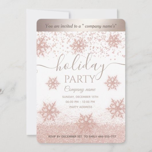 Rose Gold Schneeflocken Corporate Holiday Party Einladung (Vorderseite)