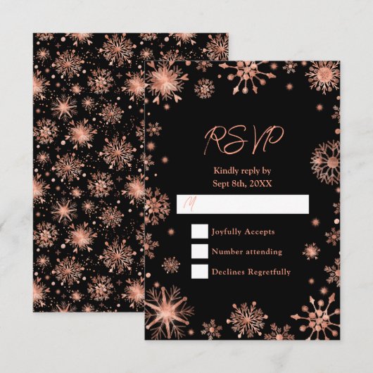Rose Gold Schneeflocken Winter RSVP Karte (Vorne/Hinten)