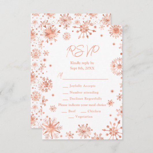 Rose Gold Schneeflocken Wintermesse RSVP Karte (Vorne/Hinten)