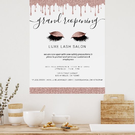 Rose Gold Schönheitssalon Wiedereröffnung Covid Si Poster (Küche)