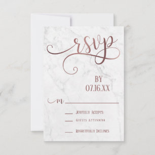 Rose Gold Schrift-Typografie & Marmor RSVP Karte