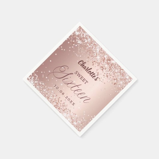 Rose Gold Schriftzug Sweet 16 Serviette (Ecke)