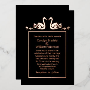 Rose Gold Schwäne Schwarze Hochzeit Folieneinladung