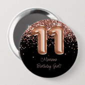 Rose Gold Schwarz 11. Geburtstagsfeier Button (Vorne & Hinten)