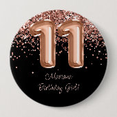 Rose Gold Schwarz 11. Geburtstagsfeier Button (Vorderseite)