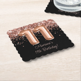 Rose Gold Schwarz 11. Geburtstagsfeier Untersetzer