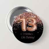 Rose Gold Schwarz 13. Geburtstagsfeier Button (Vorne & Hinten)