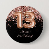 Rose Gold Schwarz 13. Geburtstagsfeier Button (Vorderseite)