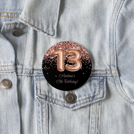 Rose Gold Schwarz 13. Geburtstagsfeier Button (Beispiel)