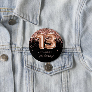 Rose Gold Schwarz 13. Geburtstagsfeier Button
