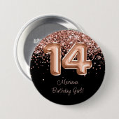Rose Gold Schwarz 14. Geburtstagsfeier Button (Vorne & Hinten)