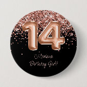 Rose Gold Schwarz 14. Geburtstagsfeier Button (Vorderseite)