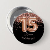 Rose Gold Schwarz 15. Geburtstagsfeier Button (Vorne & Hinten)