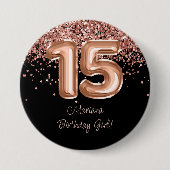 Rose Gold Schwarz 15. Geburtstagsfeier Button (Vorderseite)
