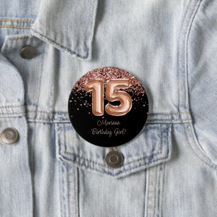Rose Gold Schwarz 15. Geburtstagsfeier Button