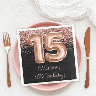 Rose Gold Schwarz 15. Geburtstagsfeier Serviette