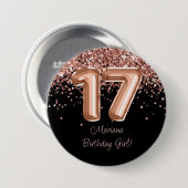 Rose Gold Schwarz 17. Geburtstagsfeier Button (Vorne & Hinten)