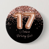 Rose Gold Schwarz 17. Geburtstagsfeier Button (Vorderseite)