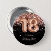Rose Gold Schwarz 18. Geburtstagsfeier Button (Vorne & Hinten)