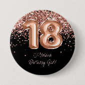 Rose Gold Schwarz 18. Geburtstagsfeier Button (Vorderseite)