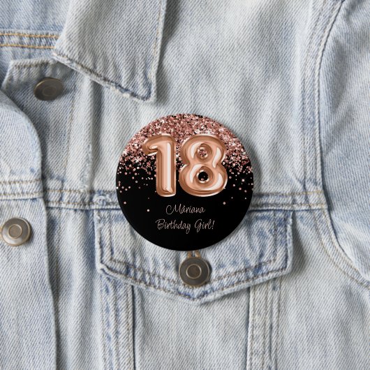 Rose Gold Schwarz 18. Geburtstagsfeier Button (Beispiel)
