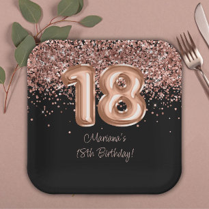 Rose Gold Schwarz 18. Geburtstagsfeier Pappteller