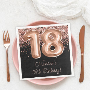 Rose Gold Schwarz 18. Geburtstagsfeier Serviette