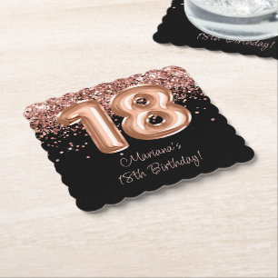 Rose Gold Schwarz 18. Geburtstagsfeier Untersetzer