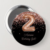 Rose Gold Schwarz 2. Geburtstagsfeier Button (Vorne & Hinten)