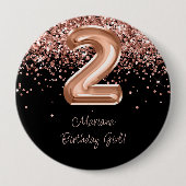 Rose Gold Schwarz 2. Geburtstagsfeier Button (Vorderseite)