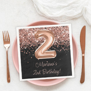 Rose Gold Schwarz 2. Geburtstagsfeier Serviette