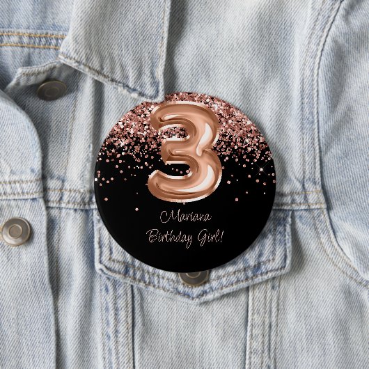 Rose Gold Schwarz 3. Geburtstagsfeier Button (Beispiel)