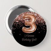 Rose Gold Schwarz 3. Geburtstagsfeier Button (Vorne & Hinten)