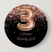 Rose Gold Schwarz 3. Geburtstagsfeier Button (Vorderseite)