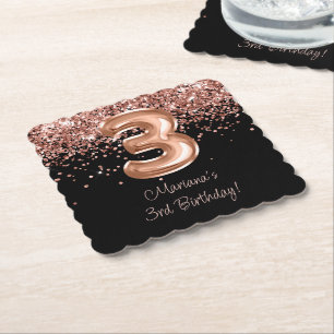 Rose Gold Schwarz 3. Geburtstagsfeier Untersetzer