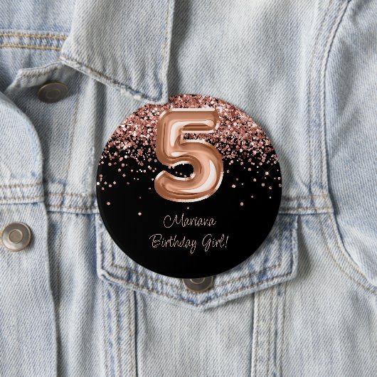 Rose Gold Schwarz 5. Geburtstagsfeier Button (Beispiel)